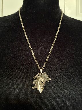 Vintage Unicorn 1988 Pewter Necklace Signed Fantasy Magical Horse
